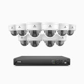 HZ804 - 4K 16 Kanal PoE Dome Überwachungskamera-Set mit 10 Kameras, 4X Optischer Zoom, 2,8-12 MM motorisiertes Varifokalobjektiv, Intelligente Zwei Lichtern Nachtsicht, Bewegungserkennung 2.0, Eingebautes Mikrophon, Alarmierung mit sirene und blitzlicht
